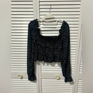 Cotton Candy Black & White Polka Dot Smocked Crop Top, Sz M